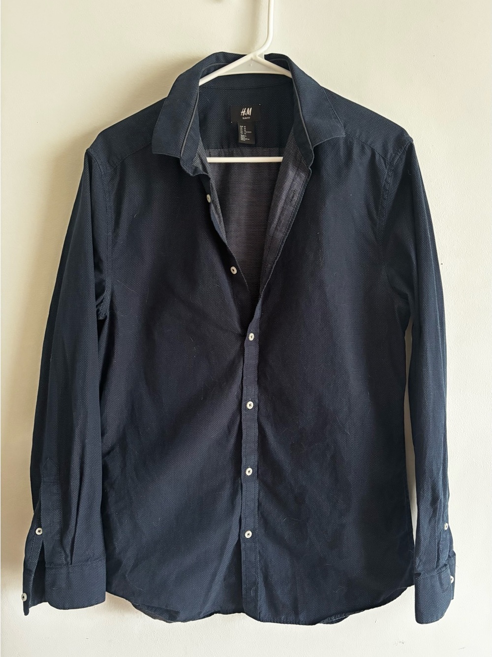 H&M Men's Navy Long-Sleeve Button-Up Shirt